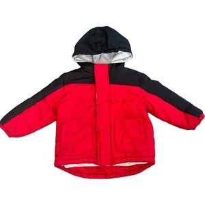 Faded Glory Red and Black Hooded Puffer Lined Jacket 24M